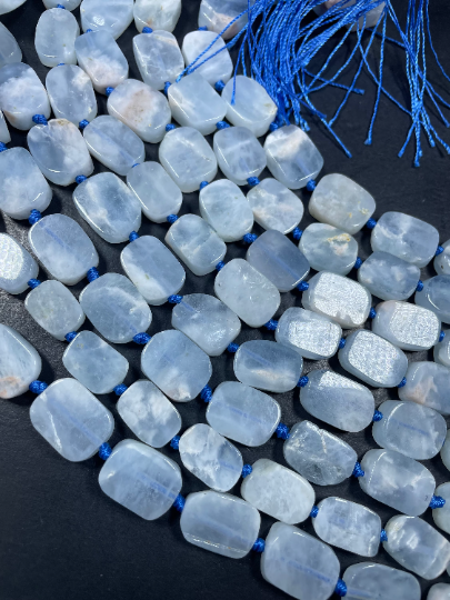 Natural Aquamarine Gemstone Bead 10x15mm Rectangle Tablet Shape, Beautiful Natural Aqua Blue Color Aquamarine, Full Strand 15.5"