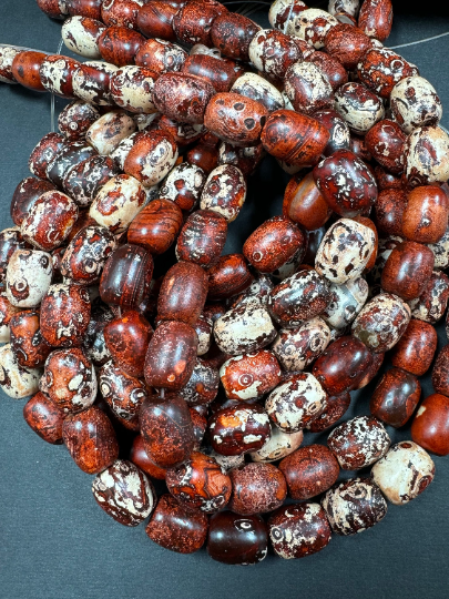 Natural Tibetan Gemstone Bead 15x20mm Tube Shape, Gorgeous Brown Orange Color Tibetan Beads, Full Strand 15.5"