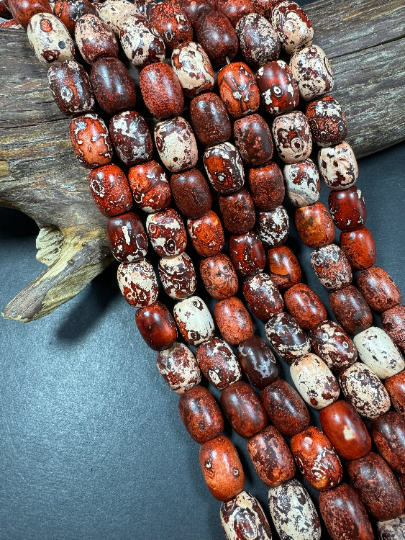 Natural Tibetan Gemstone Bead 15x20mm Tube Shape, Gorgeous Brown Orange Color Tibetan Beads, Full Strand 15.5"