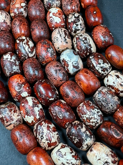 Natural Tibetan Gemstone Bead 15x20mm Tube Shape, Gorgeous Brown Orange Color Tibetan Beads, Full Strand 15.5"