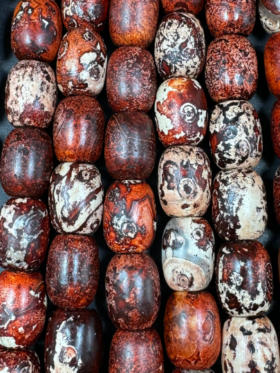 Natural Tibetan Gemstone Bead 15x20mm Tube Shape, Gorgeous Brown Orange Color Tibetan Beads, Full Strand 15.5"