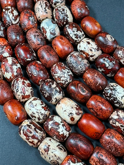 Natural Tibetan Gemstone Bead 15x20mm Tube Shape, Gorgeous Brown Orange Color Tibetan Beads, Full Strand 15.5"