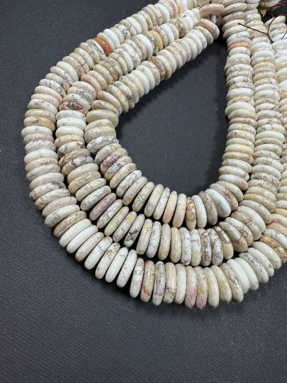 Natural White Turquoise Gemstone Bead 13-15mm Graduated/Rondelle Shape, Beautiful Natural Beige White Color Turquoise, Excellent Quality Full Strand 15.5"