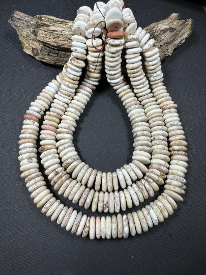 Natural White Turquoise Gemstone Bead 13-15mm Graduated/Rondelle Shape, Beautiful Natural Beige White Color Turquoise, Excellent Quality Full Strand 15.5"