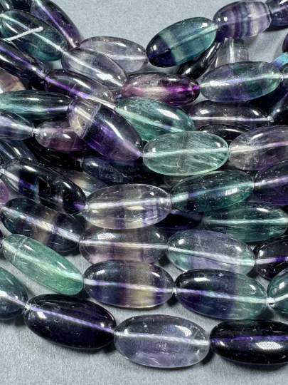 AAA Natural Fluorite Gemstone Bead 20x10mm Oval Shape, Gorgeous Natural Purple Green Fluorite Beads, Excellent Quality Full Strand 15.5"