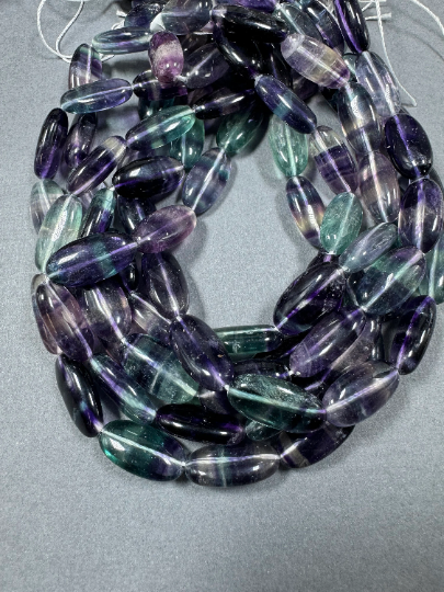 AAA Natural Fluorite Gemstone Bead 20x10mm Oval Shape, Gorgeous Natural Purple Green Fluorite Beads, Excellent Quality Full Strand 15.5"