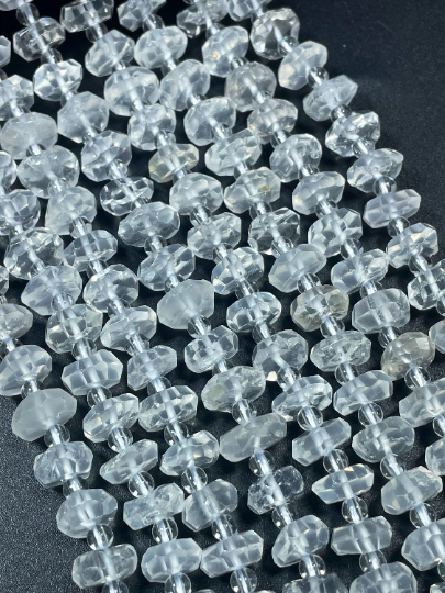 Natural Clear Quartz Gemstone Bead Faceted 10mm 12mm Rondelle Shape Bead, Beautiful Clear Ice Quartz Bead, Excellent Quality Full Strand 15.5"