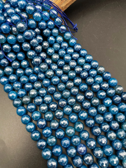 AAA Mystic Blue Jade Gemstone Bead Faceted 6mm 8mm Round Beads, Gorgeous Blue Color Jade Gemstone Beads