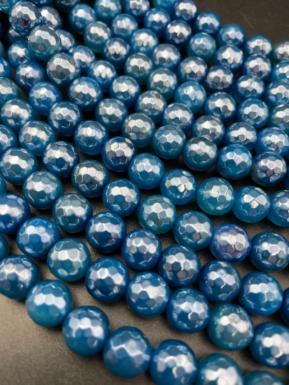 AAA Mystic Blue Jade Gemstone Bead Faceted 6mm 8mm Round Beads, Gorgeous Blue Color Jade Gemstone Beads