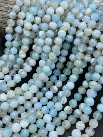 Natural Botswana Agate Gemstone Bead 6mm 8mm Round Bead, Beautiful Light Blue White Color Botswana Agate Beads, Full Strand 15.5"