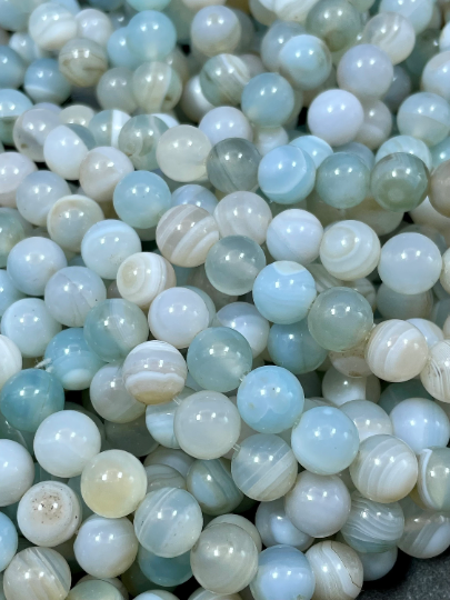 Natural Botswana Agate Gemstone Bead 6mm 8mm Round Bead, Beautiful Light Blue White Color Botswana Agate Beads, Full Strand 15.5"