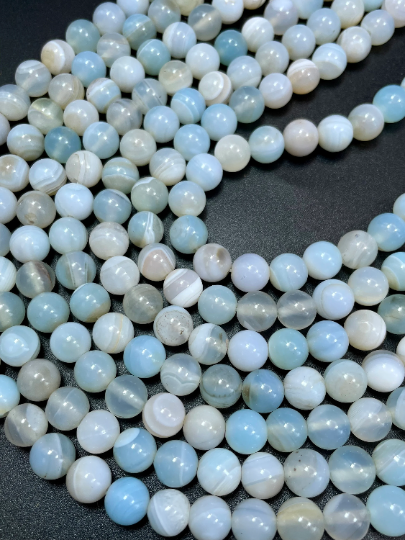 Natural Botswana Agate Gemstone Bead 6mm 8mm Round Bead, Beautiful Light Blue White Color Botswana Agate Beads, Full Strand 15.5"