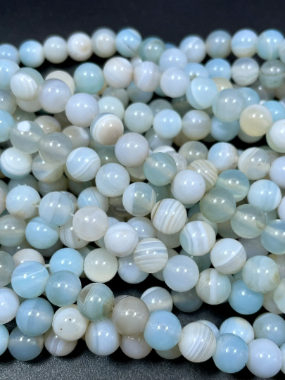 Natural Botswana Agate Gemstone Bead 6mm 8mm Round Bead, Beautiful Light Blue White Color Botswana Agate Beads, Full Strand 15.5"