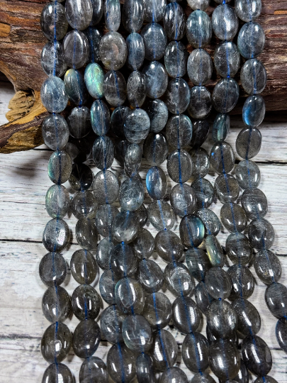 AAA Natural Labradorite Gemstone Bead 12x16mm Oval Shape, Natural Gray Blue Flash Labradorite Beads, Excellent Quality 15.5" Strand