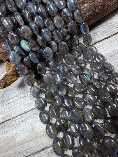 AAA Natural Labradorite Gemstone Bead 12x16mm Oval Shape, Natural Gray Blue Flash Labradorite Beads, Excellent Quality 15.5" Strand