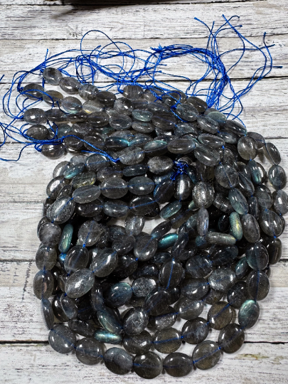 AAA Natural Labradorite Gemstone Bead 12x16mm Oval Shape, Natural Gray Blue Flash Labradorite Beads, Excellent Quality 15.5" Strand