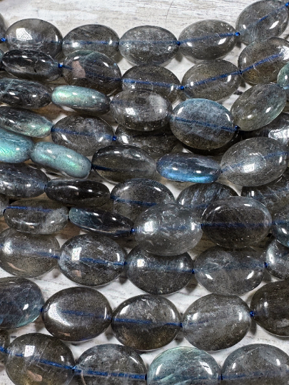 AAA Natural Labradorite Gemstone Bead 12x16mm Oval Shape, Natural Gray Blue Flash Labradorite Beads, Excellent Quality 15.5" Strand