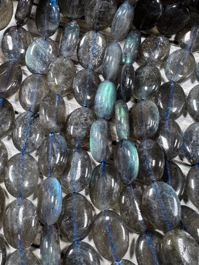 AAA Natural Labradorite Gemstone Bead 12x16mm Oval Shape, Natural Gray Blue Flash Labradorite Beads, Excellent Quality 15.5" Strand