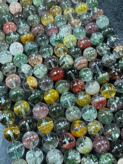 AAA Natural Rutilated Phantom Ghost Crystal Quartz Gemstone Bead, 7mm 8mm 9mm 10mm Round Beads, Beautiful Multicolor Quartz Excellent Quality 15.5" Strand