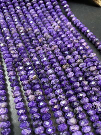 AAA Natural Charoite Gemstone Bead Faceted 8x5mm Rondelle Shape, Gorgeous Natural Purple Black Charoite Beads, Full Strand 15.5"