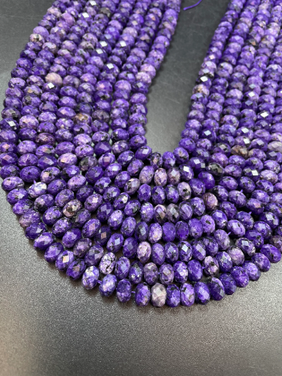 AAA Natural Charoite Gemstone Bead Faceted 8x5mm Rondelle Shape, Gorgeous Natural Purple Black Charoite Beads, Full Strand 15.5"