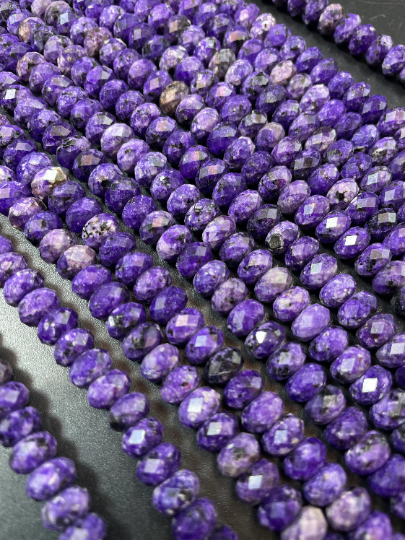 AAA Natural Charoite Gemstone Bead Faceted 8x5mm Rondelle Shape, Gorgeous Natural Purple Black Charoite Beads, Full Strand 15.5"