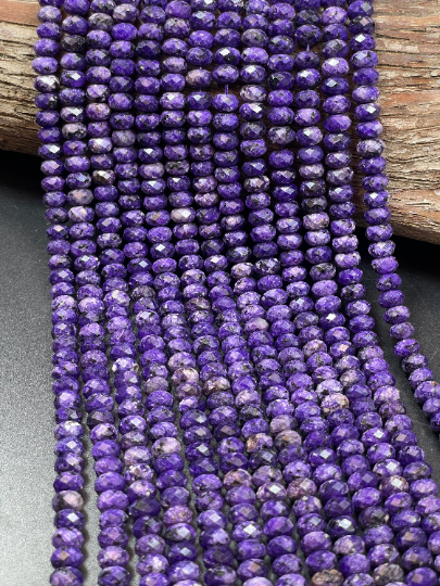 AAA Natural Charoite Gemstone Bead Faceted 8x5mm Rondelle Shape, Gorgeous Natural Purple Black Charoite Beads, Full Strand 15.5"