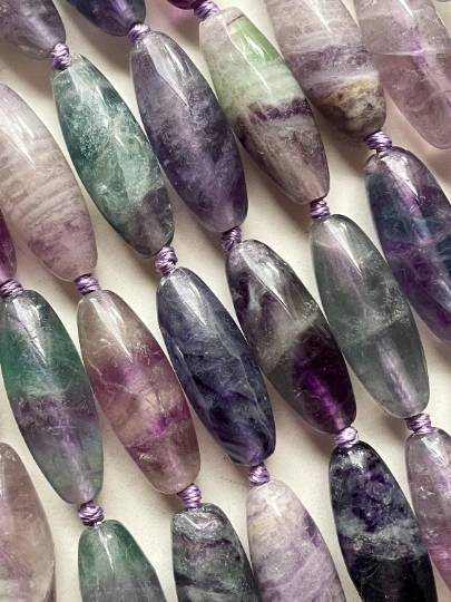 Natural Fluorite Gemstone Bead 40x15mm Barrel Shape, Gorgeous Natural Purple Green Color Fluorite Gemstone Beads, Excellent Quality Full Strand 15.5"