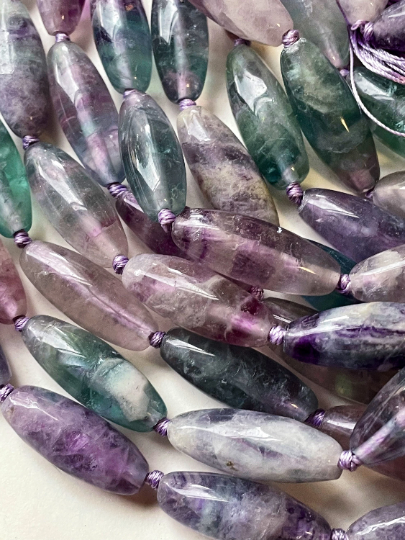 Natural Fluorite Gemstone Bead 40x15mm Barrel Shape, Gorgeous Natural Purple Green Color Fluorite Gemstone Beads, Excellent Quality Full Strand 15.5"