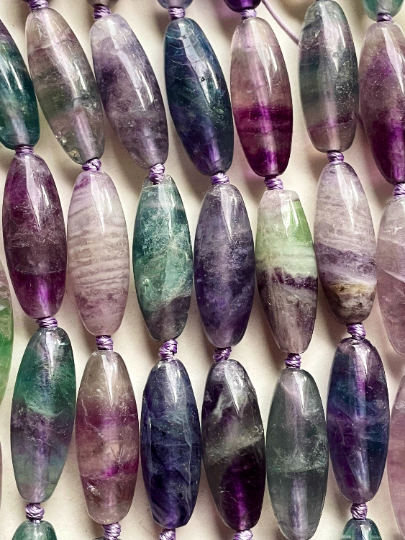 Natural Fluorite Gemstone Bead 40x15mm Barrel Shape, Gorgeous Natural Purple Green Color Fluorite Gemstone Beads, Excellent Quality Full Strand 15.5"