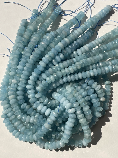 AAA Natural Aquamarine Gemstone Bead, Faceted 4x6mm 5x8mm Rondelle Shape, Gorgeous Natural Blue Aquamarine Gemstone Bead, Excellent Quality Full Strand 15.5"