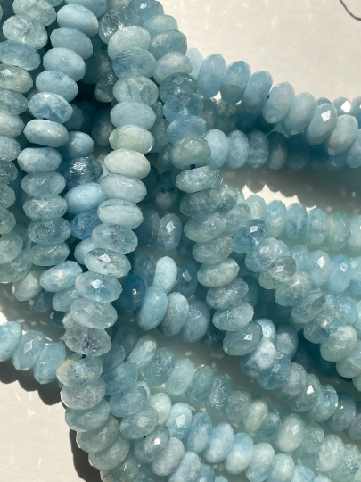 AAA Natural Aquamarine Gemstone Bead, Faceted 4x6mm 5x8mm Rondelle Shape, Gorgeous Natural Blue Aquamarine Gemstone Bead, Excellent Quality Full Strand 15.5"