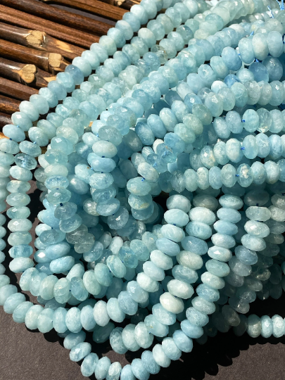 AAA Natural Aquamarine Gemstone Bead, Faceted 4x6mm 5x8mm Rondelle Shape, Gorgeous Natural Blue Aquamarine Gemstone Bead, Excellent Quality Full Strand 15.5"