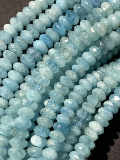 AAA Natural Aquamarine Gemstone Bead, Faceted 4x6mm 5x8mm Rondelle Shape, Gorgeous Natural Blue Aquamarine Gemstone Bead, Excellent Quality Full Strand 15.5"