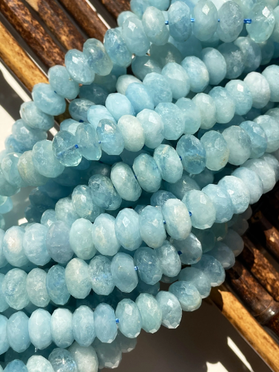 AAA Natural Aquamarine Gemstone Bead, Faceted 4x6mm 5x8mm Rondelle Shape, Gorgeous Natural Blue Aquamarine Gemstone Bead, Excellent Quality Full Strand 15.5"