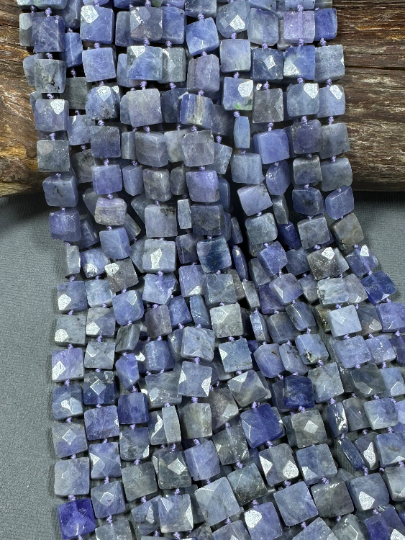 AA Natural Tanzanite Gemstone Bead Faceted 10mm 12mm Square Shape Beads, Gorgeous Natural Purple-Blue Color Tanzanite, Excellent Quality Full Strand 15.5"