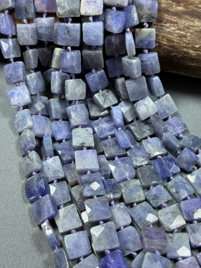 AA Natural Tanzanite Gemstone Bead Faceted 10mm 12mm Square Shape Beads, Gorgeous Natural Purple-Blue Color Tanzanite, Excellent Quality Full Strand 15.5"