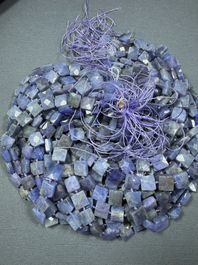 AA Natural Tanzanite Gemstone Bead Faceted 10mm 12mm Square Shape Beads, Gorgeous Natural Purple-Blue Color Tanzanite, Excellent Quality Full Strand 15.5"