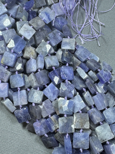 AA Natural Tanzanite Gemstone Bead Faceted 10mm 12mm Square Shape Beads, Gorgeous Natural Purple-Blue Color Tanzanite, Excellent Quality Full Strand 15.5"