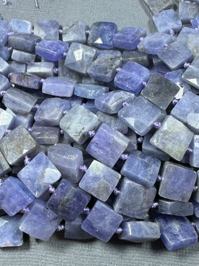 AA Natural Tanzanite Gemstone Bead Faceted 10mm 12mm Square Shape Beads, Gorgeous Natural Purple-Blue Color Tanzanite, Excellent Quality Full Strand 15.5"