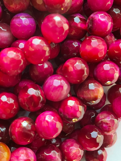 AAA Natural Tiger Eye Gemstone Bead Faceted 6mm 8mm 10mm Round Beads, Gorgeous Fuchsia Pink Color Tiger Eye Beads, Full Strand 15.5"