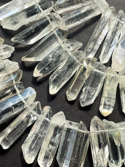 Natural Rock Crystal Quartz Stone Bead 10x35mm Stick Shape, Beautiful Clear Crystal Quartz Gemstone Bead 15.5" Strand