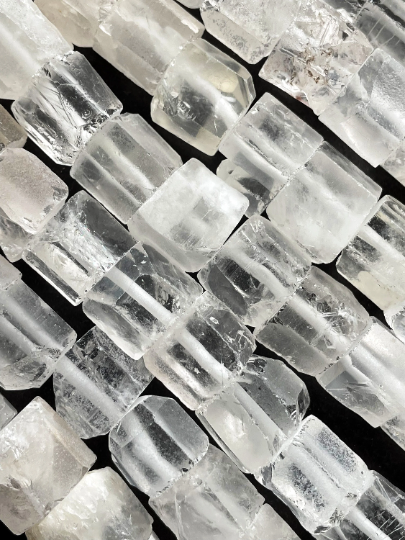 Natural Rock Crystal Quartz Stone Bead 10mm Freeform Tube Shape Bead, Matte Clear Rock Crystal Quartz Gemstone Bead 15.5" Strand