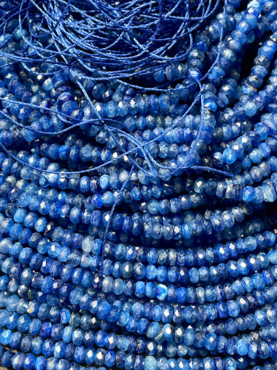 AAA Natural Kyanite Gemstone Bead Faceted 3x4mm 2x5mm Rondelle Shape Bead, Gorgeous Natural Blue Kyanite Gemstone Bead Full Strand 15.5"