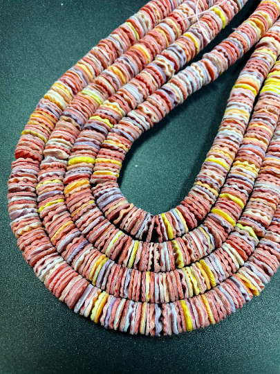 Natural Spiny Oyster Shell Bead 8mm 10mm 14mm Heishi Rondelle Shape Bead, Beautiful Rainbow Multicolor Spiny Oyster Shell Beads 15.5" Strand