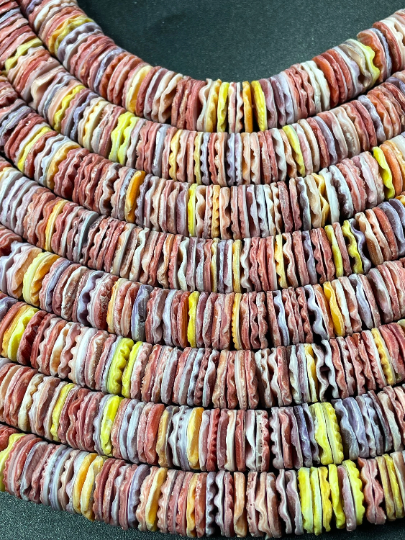 Natural Spiny Oyster Shell Bead 8mm 10mm 14mm Heishi Rondelle Shape Bead, Beautiful Rainbow Multicolor Spiny Oyster Shell Beads 15.5" Strand