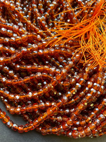 AAA Hessonite Orange Garnet Gemstone Bead Faceted 4mm 6mm 8mm Cube Shape Bead, Beautiful Orange Brown Color Garnet Beads 15.5" Strand