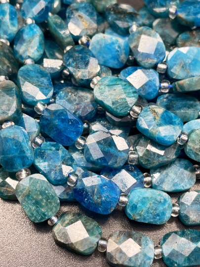 AAA Natural Apatite Gemstone Bead Faceted 8x10mm Rectangle Shape, Natural Blue Color Apatite Stone Bead, Full Strand 15.5"