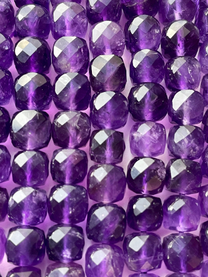 AAA Natural Amethyst Gemstone Bead Faceted 4mm Cube Shape Shape, Beautiful Natural Dark Purple Amethyst Beads 15.5" Strand