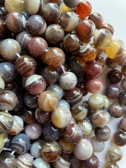 Natural Botswana Agate Gemstone Bead 4mm 6mm 8mm 10mm 12mm Round Bead, Gorgeous Gray Orange Brown Color Botswana Agate, 15.5" Strand